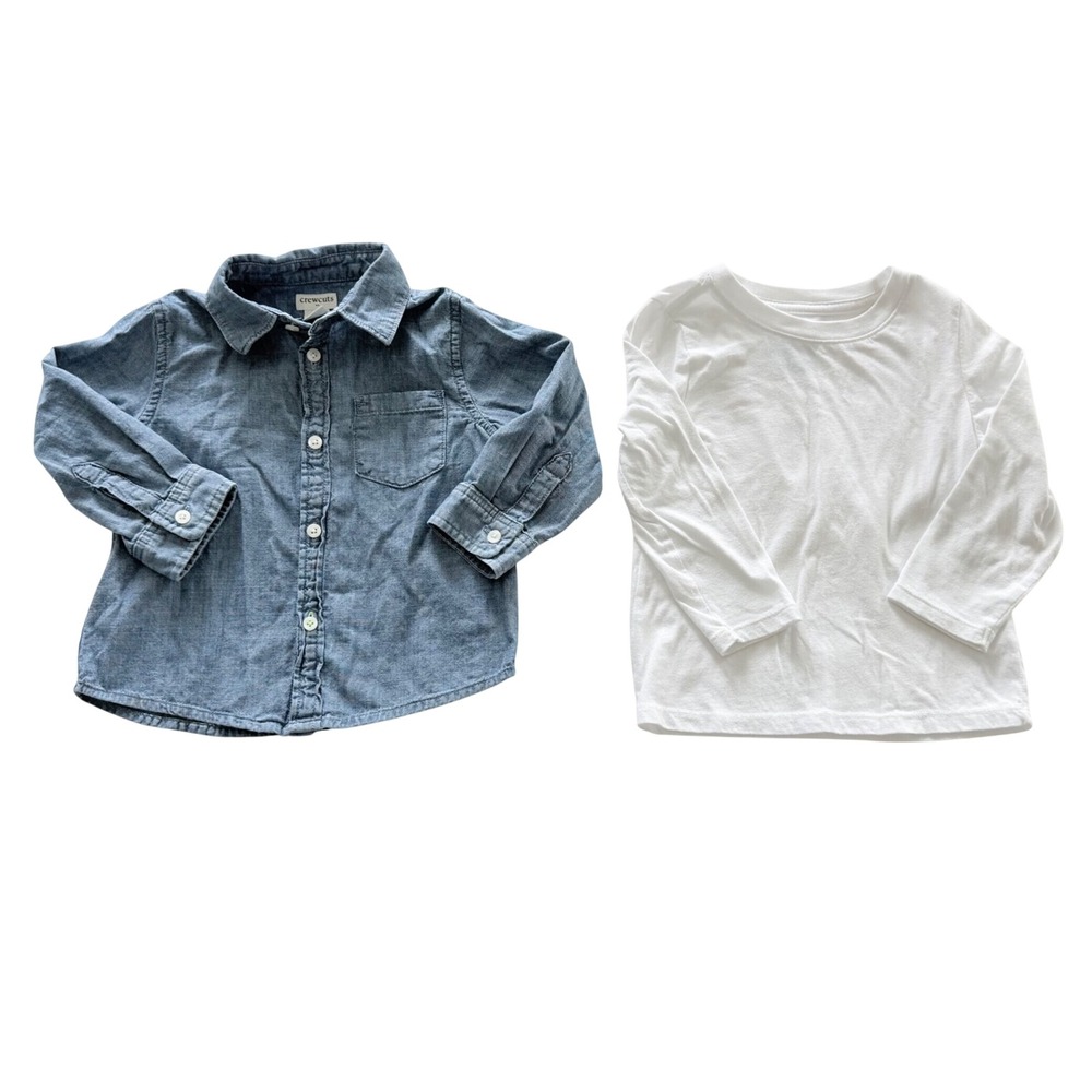 Crewcuts Cat & Jack Shirt Set Kids 2T Blue White Chambray‎ Button Down Tee